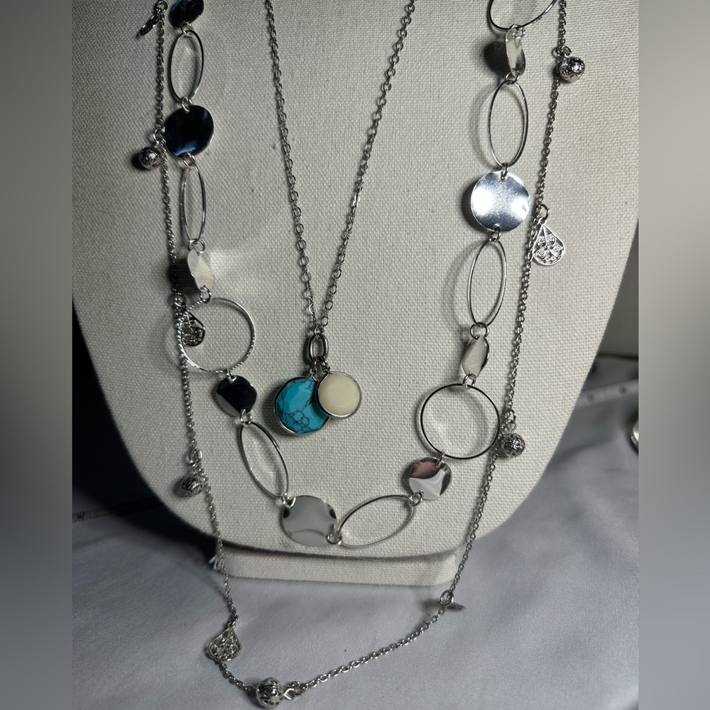 Three Long Silvertone Statement Necklaces - image 3